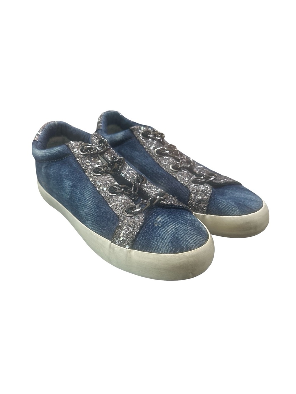 Vintage Havana Washable Denim Blue Glitter Trim Slip-On Sneakers BT13
